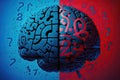 Human brain puzzle, problem solving. Blue-red background. Generative ai Royalty Free Stock Photo