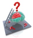 Human brain and a question marks. 3d render illustration Royalty Free Stock Photo