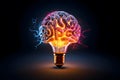 Human brain. radiant light bulb. symbolizing the fusion of intellect and innovation. Royalty Free Stock Photo
