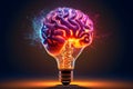 Human brain. radiant light bulb. symbolizing the fusion of intellect and innovation. Royalty Free Stock Photo