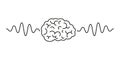 Human brain scan with line wave icon. Pulse wave in study neurology. Brain scan highlights neurology, where wave impulse