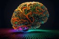 Human brain showing Intelligent thinking processing through the concept of a neural network printed circuit of big data