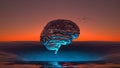 human brain side view hovering over the horizon of the sea at sunset Royalty Free Stock Photo