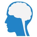 Human brain silhouette with blue face profile. Royalty Free Stock Photo