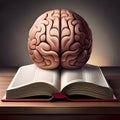 Human brain sitting on an open book - ai generated image Royalty Free Stock Photo