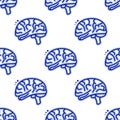 Human brain - sketchy image. Medical seamless vector pattern.