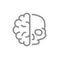 Human brain with skull line icon. Healthy internal organ, central nervous system symbol Royalty Free Stock Photo