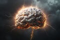 Human Brain Struck by Lightning, Symbolizing the Intense Struggle of Stress and Burnout. Ai generated