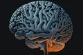 human brain structure with mixed feelings isolated on dark background digital illustration