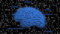 Human brain symbolic for AI Artificial Intelligence centered into background of binary code with random directional blur of digits Royalty Free Stock Photo