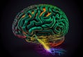 Human brain and synopses on a dark background. AI genarated