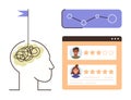 Human Brain with Tangled Thoughts, Customer Ratings Interface, and Data Analytics Chart Royalty Free Stock Photo