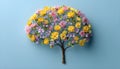 Human brain tree with flowers, self care and mental ealth concept, positive thnking, creative mind Royalty Free Stock Photo