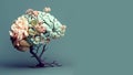 Human brain tree with flowers, self care and mental health concept, positive thinking, creative mind, generative AI Royalty Free Stock Photo