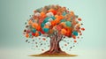 Human brain tree with flowers, self care and mental health concept, positive thinking, creative mind. Generative AI Royalty Free Stock Photo