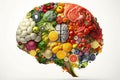 Human Brain with vegetables, berries and fruits. The concept of proper nutrition. Generative ai Royalty Free Stock Photo