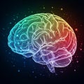 Of a human brain with a wireframe structure illuminated in a rainbow Royalty Free Stock Photo