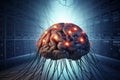 Human brain with wires and cables connected. Generative AI