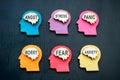 Human brains with words anxiety worry and panic. Stress at work. Royalty Free Stock Photo