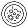 Human cells against coronavirus in microscope line icon. Healthy cell with virus outline style pictogram on white Royalty Free Stock Photo