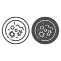 Human cells against coronavirus in microscope line and solid icon. Healthy cell with virus outline style pictogram on