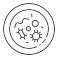 Human cells against coronavirus in microscope thin line icon. Healthy cell with virus outline style pictogram on white Royalty Free Stock Photo