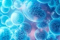 Human cells or Embryonic stem cells microscope background. The blue nucleus of the bacterium is surrounded by a transparent sphere Royalty Free Stock Photo