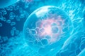 Human cells or Embryonic stem cells microscope background. The blue nucleus of the bacterium is surrounded by a transparent sphere Royalty Free Stock Photo