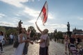 Human chain for Belarus on Charles bridge, Prague