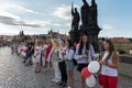 Human chain for Belarus on Charles bridge, Prague