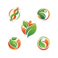 Healthy food, nutrition symbol, health sign. Human character with leaves vector logo Royalty Free Stock Photo
