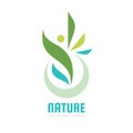 Human character - nature green leaves - vector logo concept illustration. Health positive symbol. Graphic design element Royalty Free Stock Photo