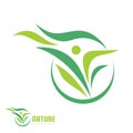 Human character - nature green leaves - vector logo concept illustration. Health positive symbol. Graphic design element. Royalty Free Stock Photo