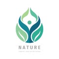 Human character - nature green leaves - vector logo concept illustration. Health positive symbol. Graphic design element. Wellness Royalty Free Stock Photo