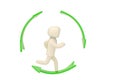 A human character run in the green ring arrows 3d illustration.