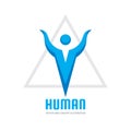 Human character - vector logo template concept illustration. Tirangle pyramid shape symbol. Abstract man sign. Graphic design. Royalty Free Stock Photo