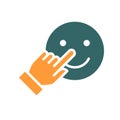 Human chooses a happy emoji colored icon. Share a good mood, positive emotion symbol.