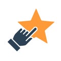 Human chooses a star colored icon. Customer review, add to favorites, rating, feedback symbol