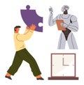 Human Collaboration with Robots Concept Puzzle Piece and Clock Symbols Royalty Free Stock Photo