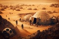 human colony on Mars, showcasing domed habitats and technological infrastructure for survival. Generative AI