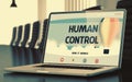 Human Control on Laptop in Meeting Room. 3D Illustration.