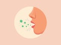 Human cough spreading virus from mouth concept from side view with modern flat style