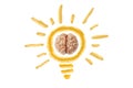 Human creative brain and painted luminous lamp. A symbol of fresh ideas and innovation Royalty Free Stock Photo