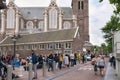 AMSTERDAM, NETHERLANDS - JUNE 25, 2017: Human crowd near of the reformed dutch protestant church Westerkerk.