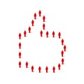 Human crowd in the shape of thumbs up. Stick figure red simple icons. Vector illustration Royalty Free Stock Photo