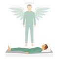 Human Death, Spirit Leaves the Body, angel ghost, person afterlife, vector illustration