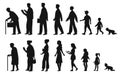 Human in different ages. Silhouette profile of male and female person growth stages, people generations from baby to old Royalty Free Stock Photo