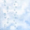 Human and dog footprints on surface white winter snow. Overhead view. Texture of snow surface. Vector illustration Royalty Free Stock Photo