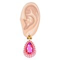 Human ear & hanging earring Royalty Free Stock Photo