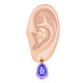 Human ear & hanging earring Royalty Free Stock Photo